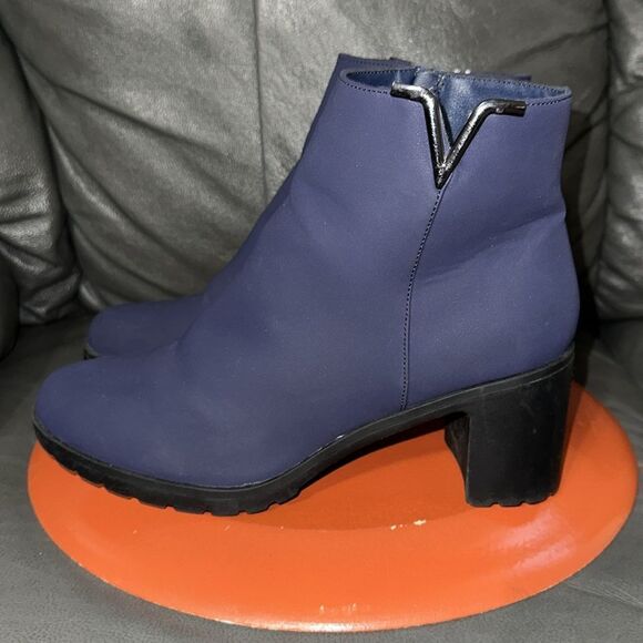 London Fog 10 Owynn Navy Black Soles Block Heel Non Slip Waterproof Ankle Boots - Picture 3 of 10